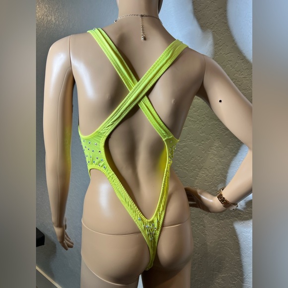 Neon Yellow Rhinestone One Piece - Picture 7 of 7
